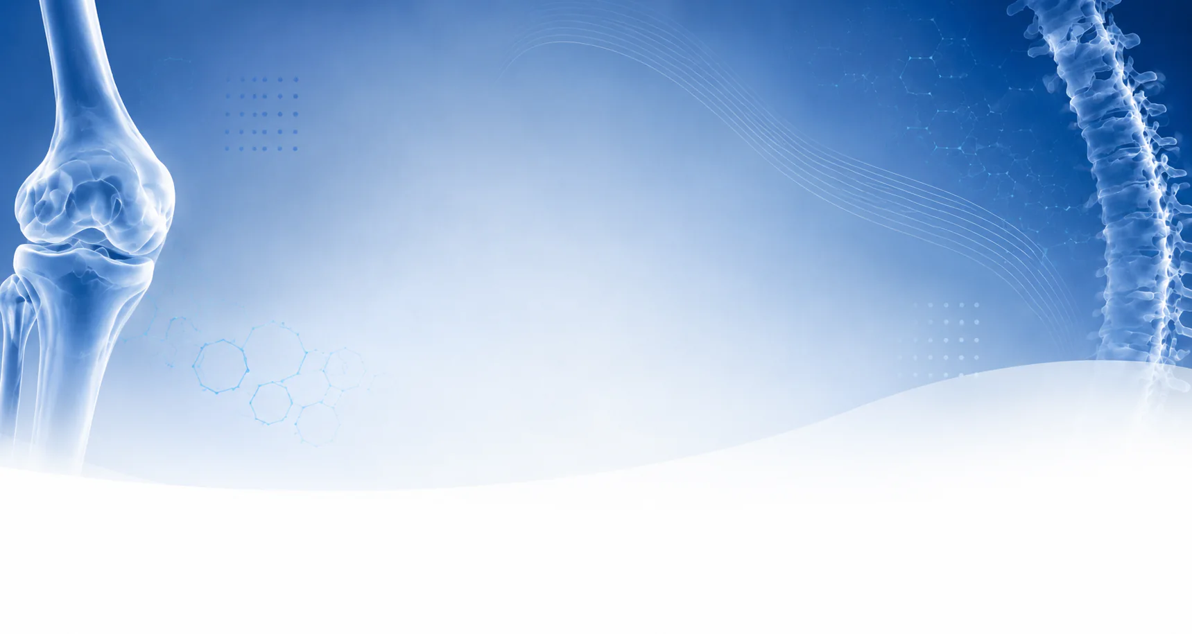 Blue illustration of a knee joint and spine