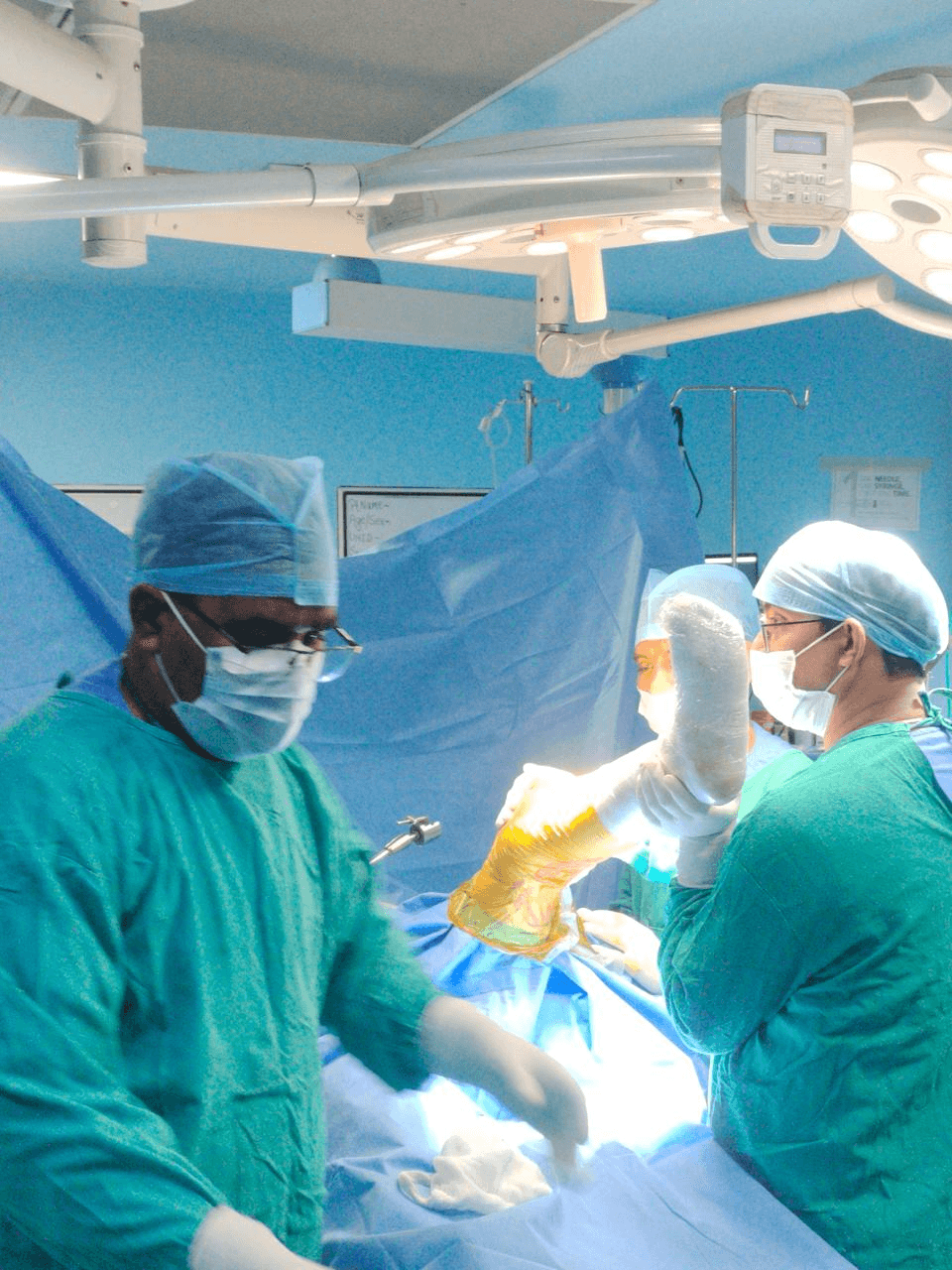 Joint replacement procedure in progress
