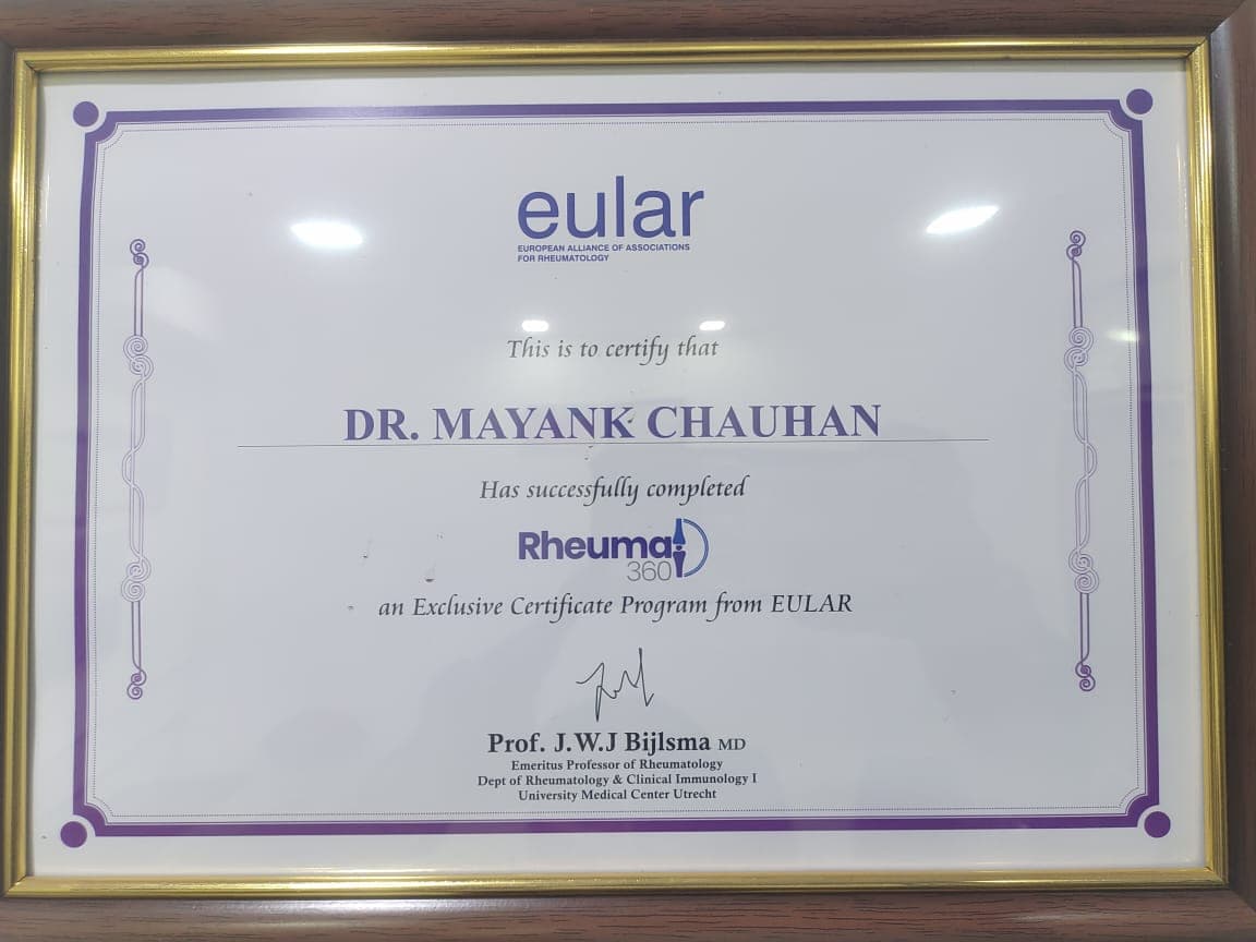 Dr. Mayank Chauhan orthopaedic qualification and fellowship certificate