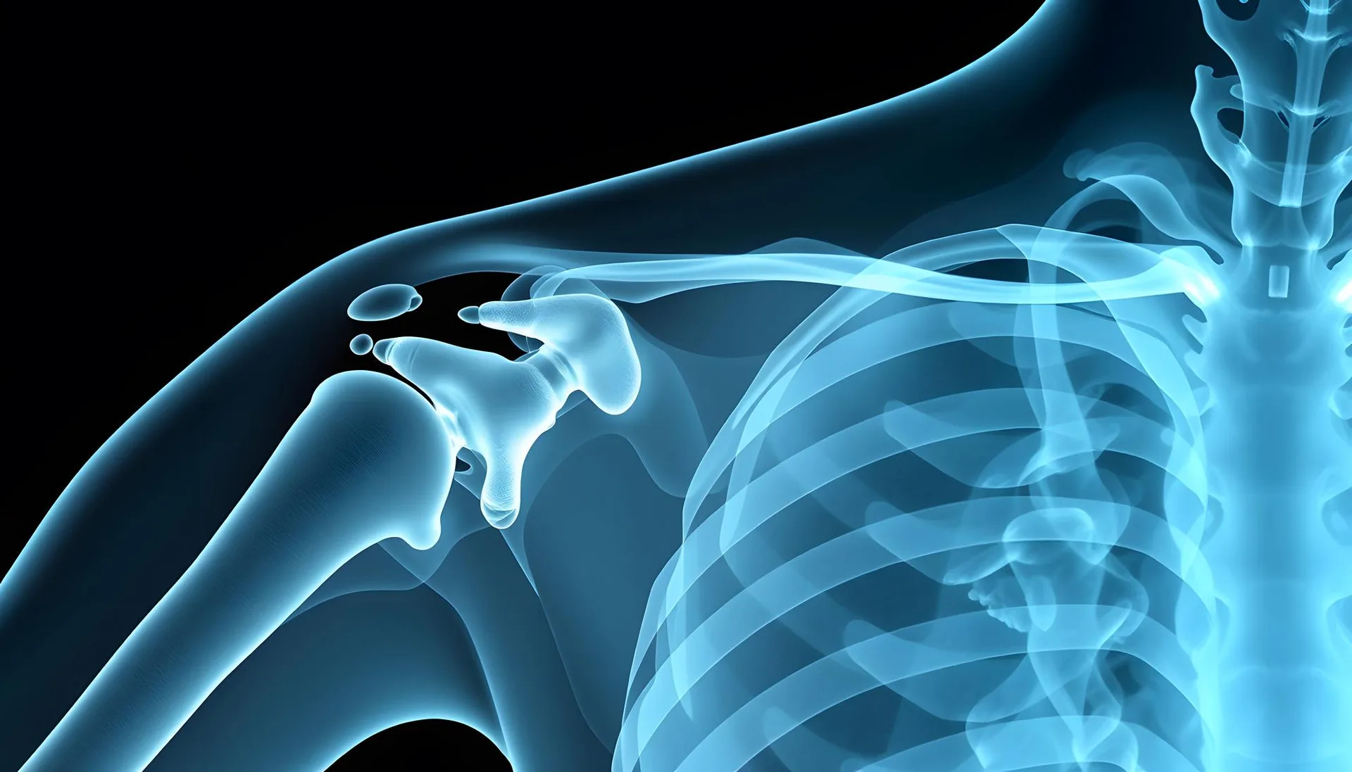 X-ray image showing the shoulder joint, including the humeral head and socket.