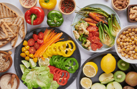 Assortment of healthy foods for patients.